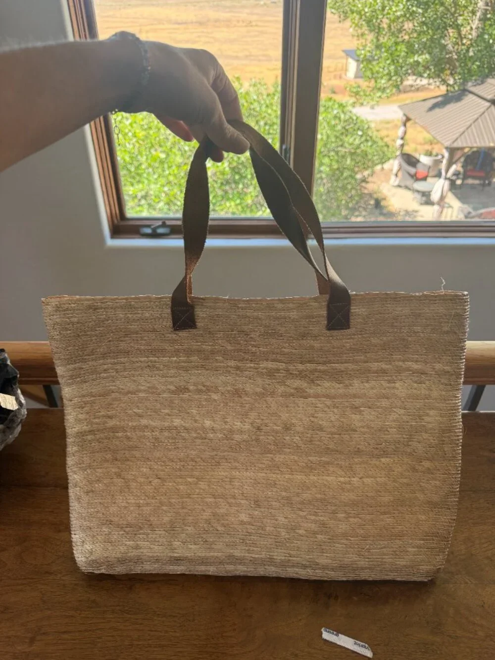 Woven Straw Tote Bag with Leather Straps